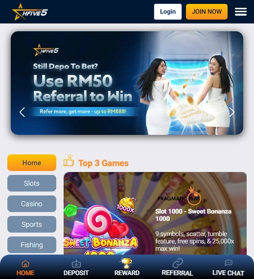 Hfive5 mobile lobby on a smartphone